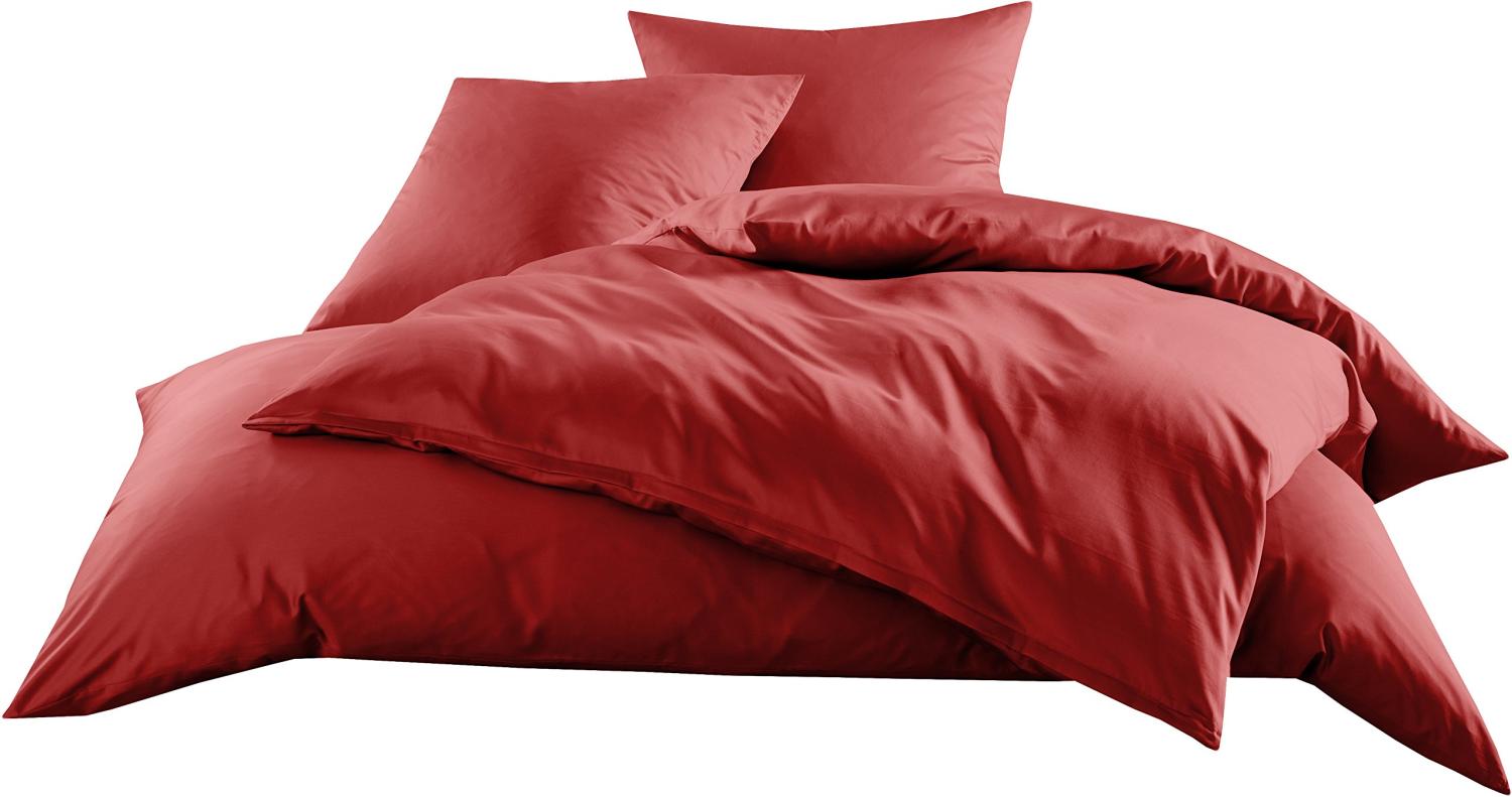 Mako-Satin Baumwollsatin Bettwäsche Uni einfarbig zum Kombinieren (Bettbezug 200 cm x 200 cm, Rot) Bild 1