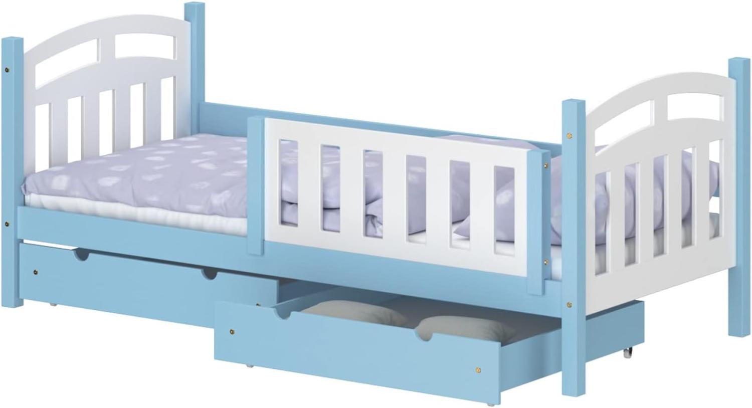 WNM Group Kinderbett mit Rausfallschutz Suzie - Jugenbett aus Massivholz - Bett mit 2 Schubladen fr Mdchen und Jungen - Funktionsbett 190x80 cm - Blau Bild 1