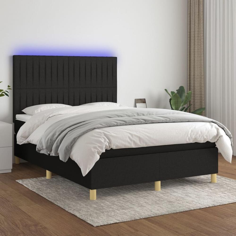 vidaXL Boxspringbett mit Matratze & LED Schwarz 140x200 cm Stoff 3135599 Bild 1