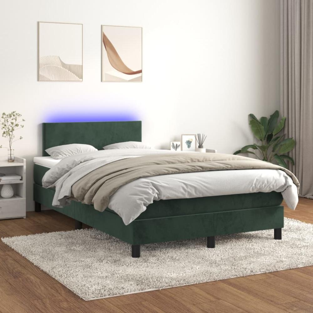 vidaXL Boxspringbett mit Matratze & LED Dunkelgrün 120x200 cm Samt 3134276 Bild 1