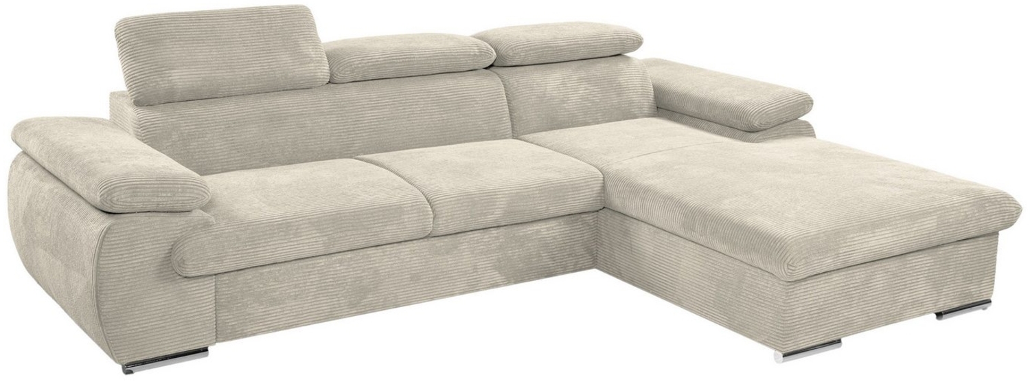 Massivart® Ecksofa CINDY Cord creme / 284 cm, Bettfunktion / Bettkasten / Kopfteilverstellung Bild 1