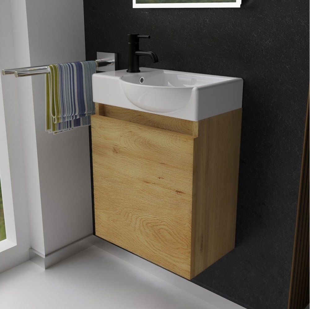 Alpenberger Badmöbel-Set Gäste WC Waschbecken mit Unterschrank - Hängeschrank Vormontiert, (Badschrank 2-tlg, Waschtisch hängend), Waschbeckenunterschrank mit Softclose Bild 1