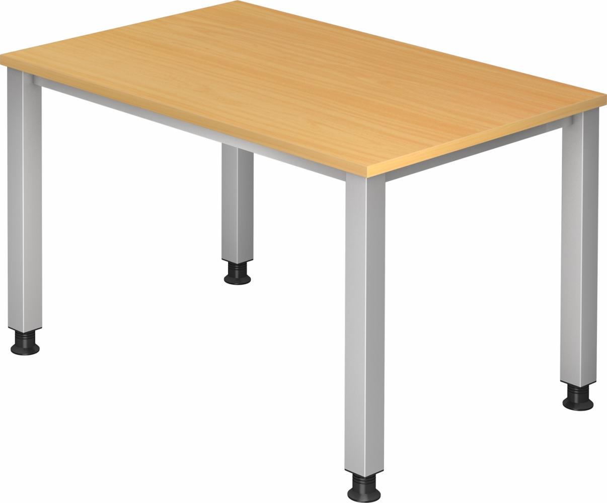 bümö manuell höhenverstellbarer Schreibtisch 120x80 cm in Buche - PC Tisch höhenverstellbar & klein, höhenverstellbarer Tisch Büro, kleiner Computertisch verstellbar, Q-Serie, QS-12-6 Bild 1