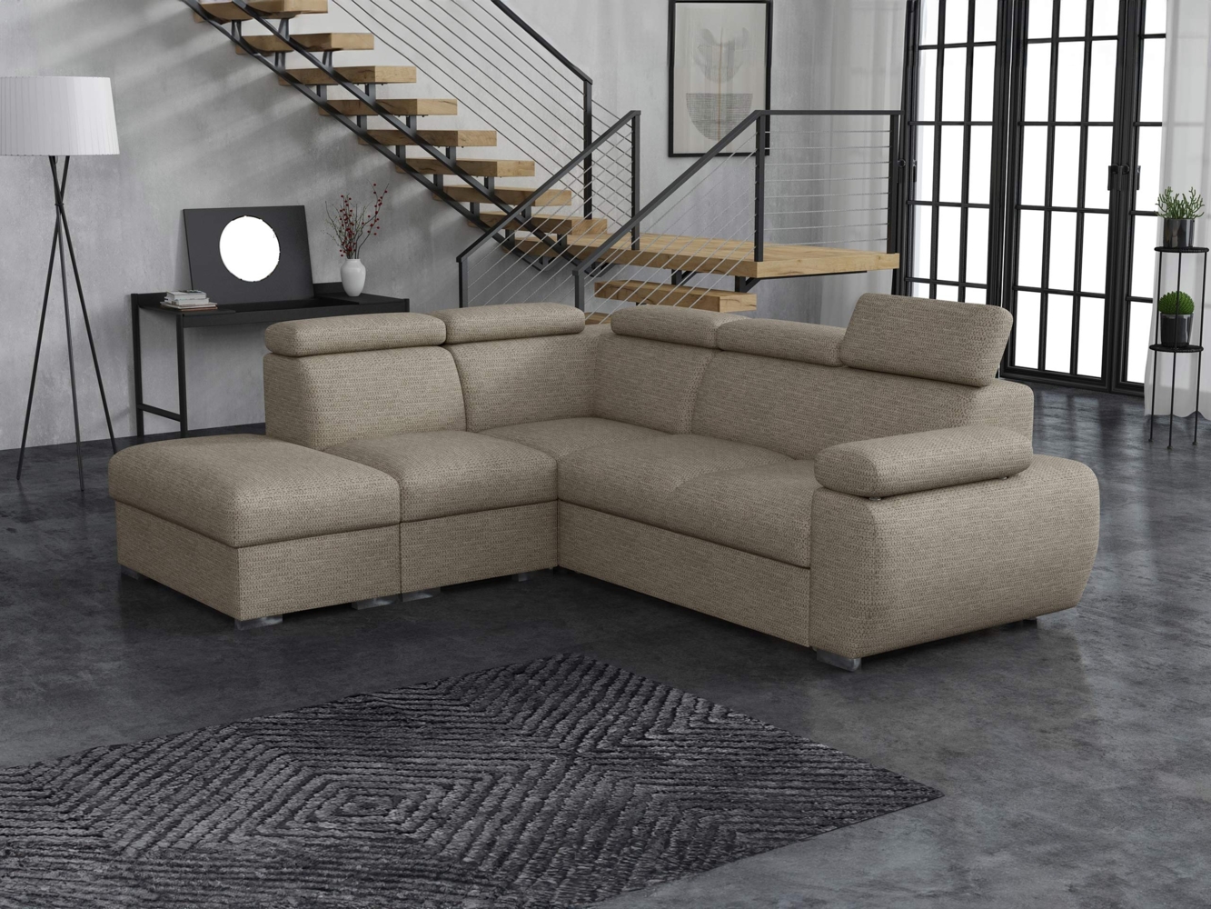 Ecksofa Boston 2RR1P mit Einstellbare Kopfstützen (Farbe: Aragon 20, Seite: Links PUFAP+R+1P(65)+2R) Bild 1