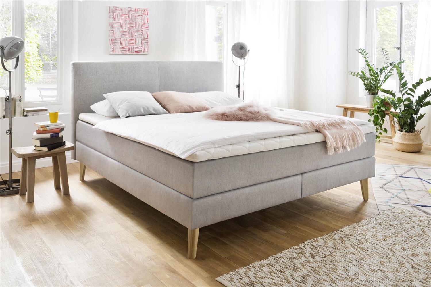 Boxspringbett >Greta< in hellgrau aus Stoffbezug - 183x114x213cm (BxHxT) Bild 1