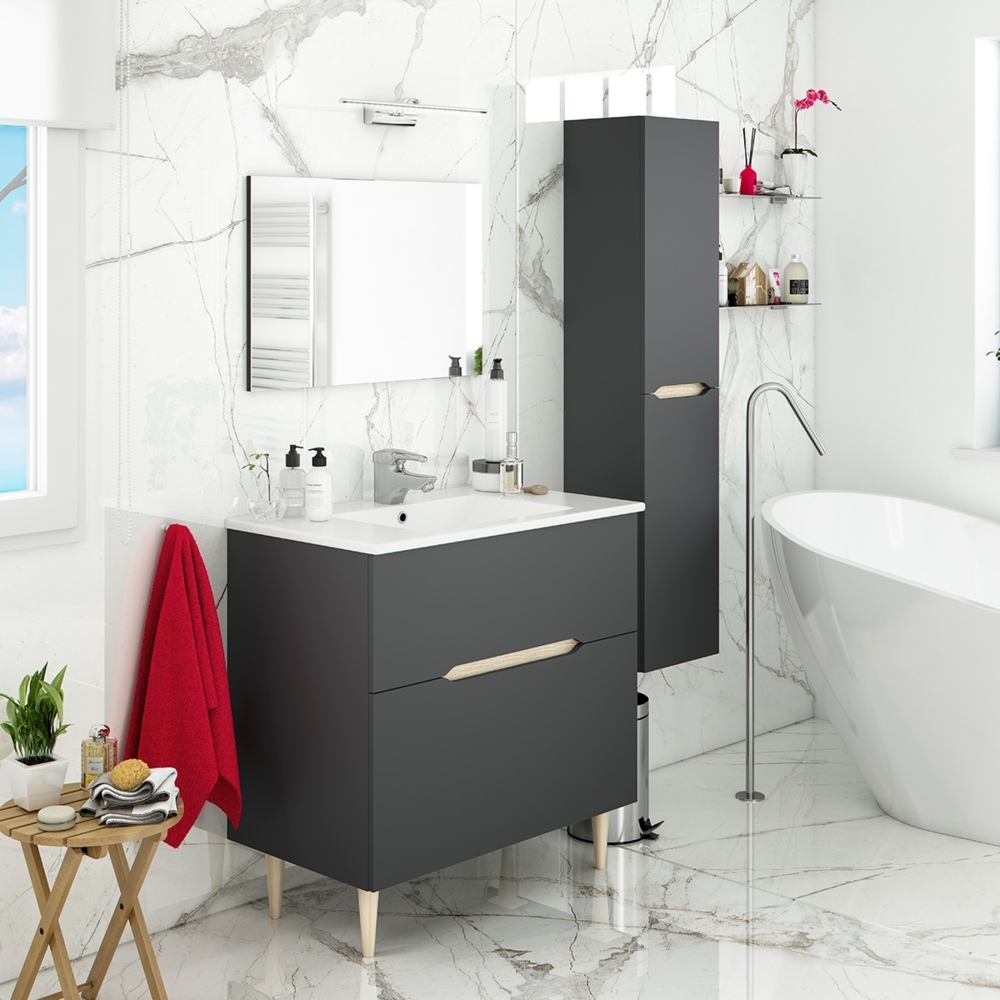 Badezimmer-Set >LOTTO< in Anthrazit-Grau/Eiche - 80x80x45 (BxHxT) Bild 1