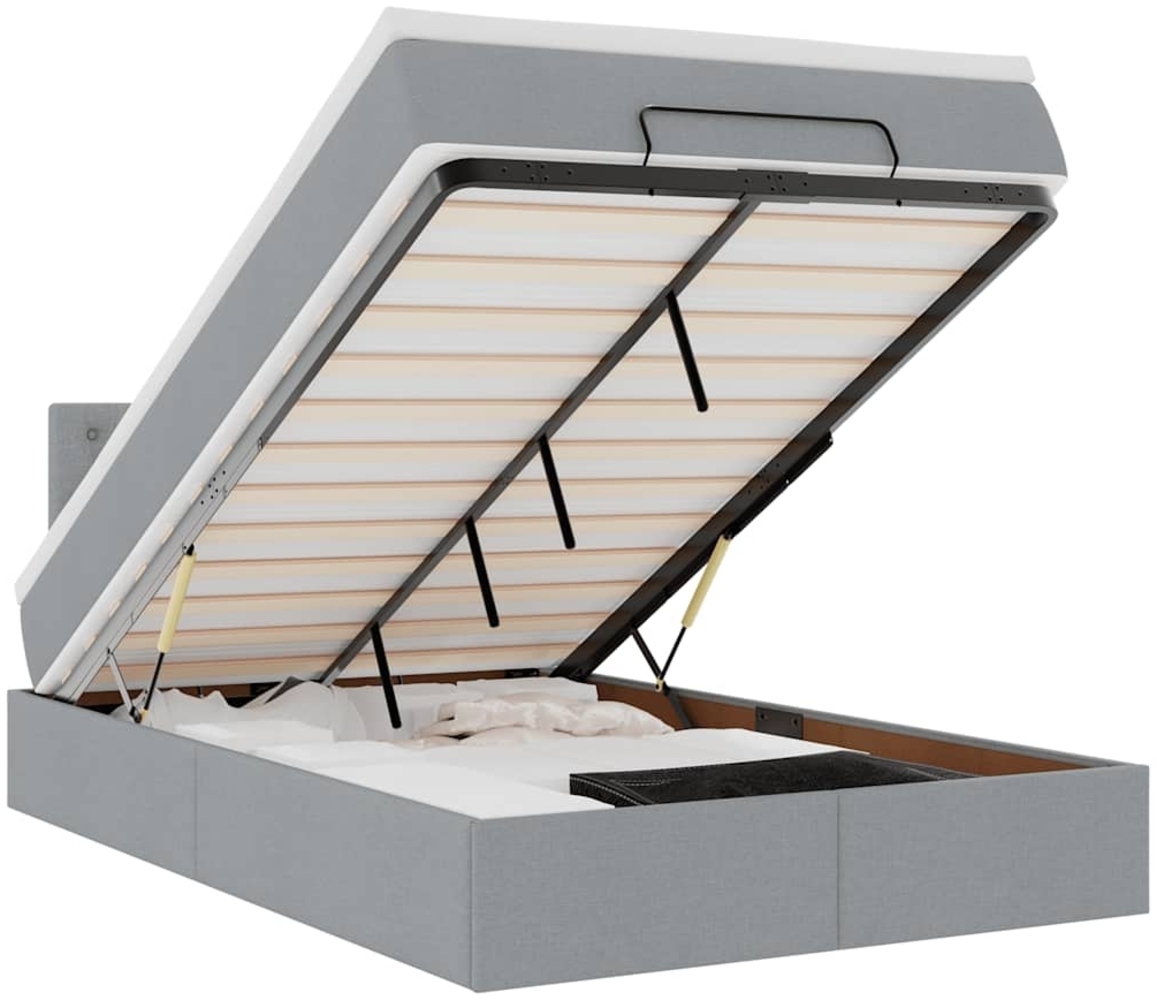 vidaXL Ottoman-Bett mit Matratze Hellgrau 120x190 cm Stoff 3311608 Bild 1