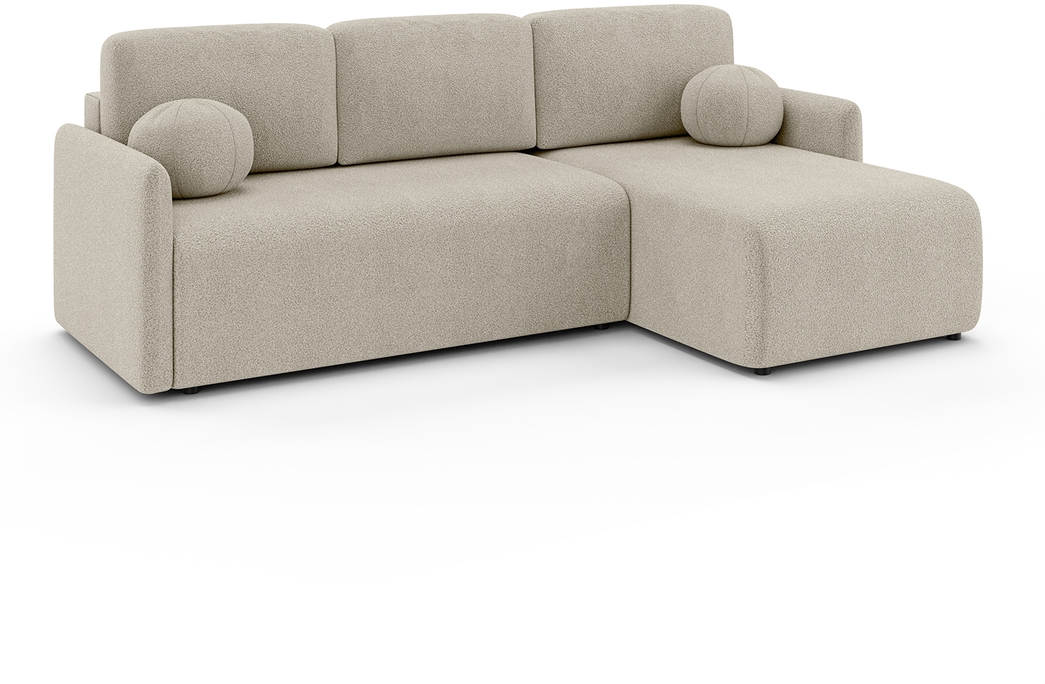 MEBLINI Schlafcouch mit Bettkasten – VESPER – 215x147x94cm – Rechts - Beige Boucle - Kleines Ecksofa mit Schlaffunktion - Sofa mit Relaxfunktion und Kissen - Kleine Couch L-Form – Eckcouch Bild 1