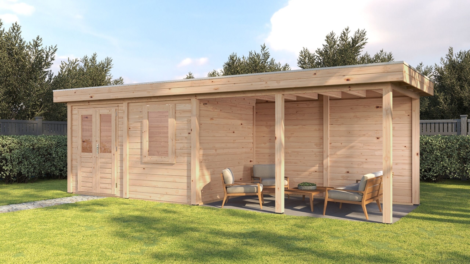 Lugarde Select Modern Gartenhaus mit Vordach Hagen 388x250cm + 400cm - Unbehandelt Bild 1