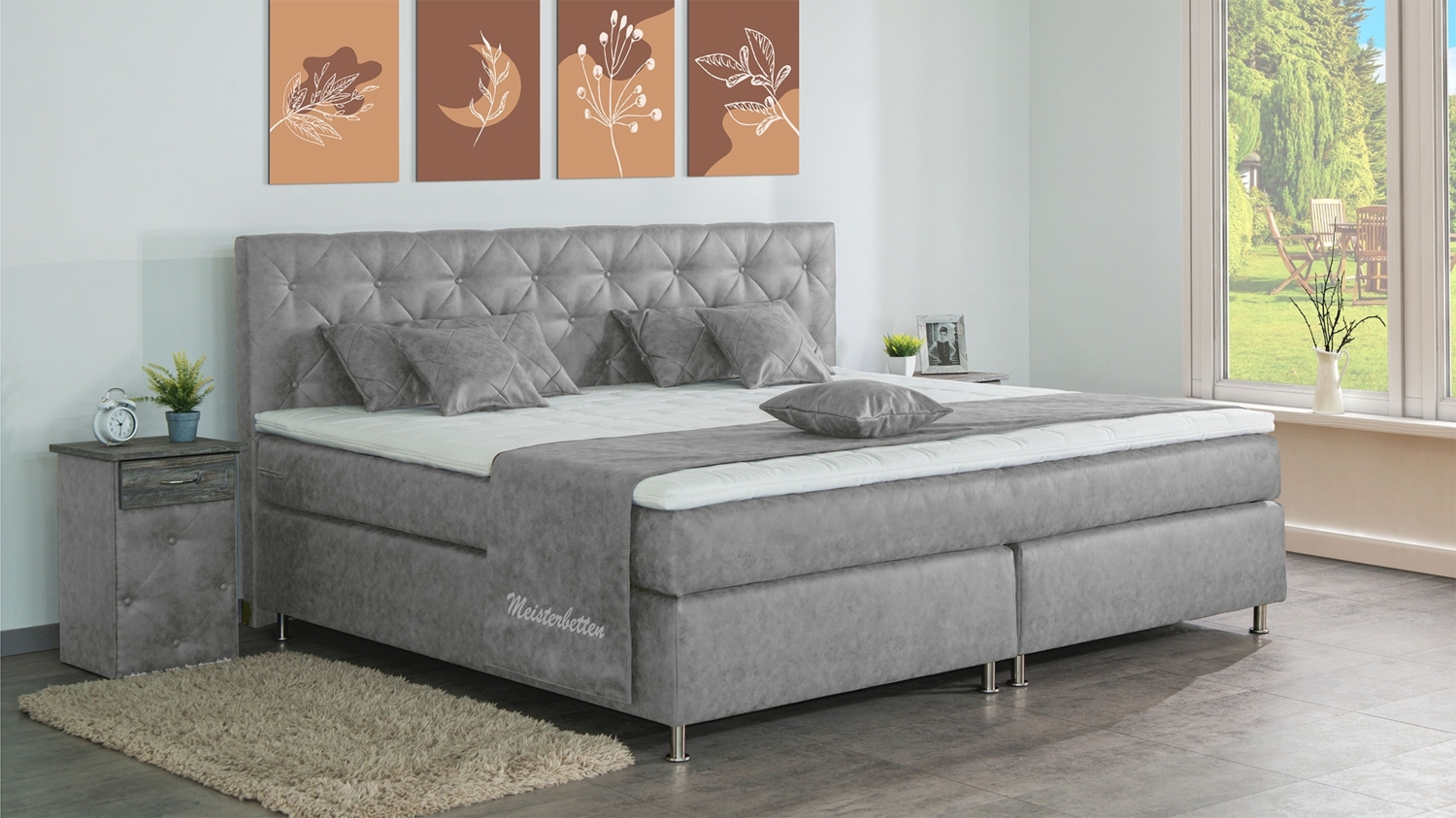 Meisterbetten Boxspringbett Inox 100x220 in MS-Silver Grey, Matratzenbezug Nano, Ergoflex-Topper Bild 1