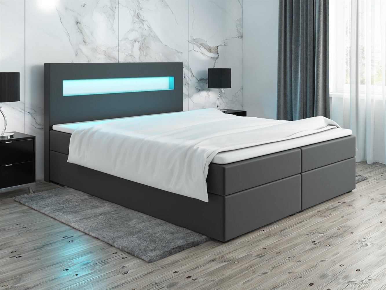 Boxspringbett Schlafzimmerbett PAROZO 180x200cm Kunstleder Dunkelgrau inkl. Bettkasten Bild 1