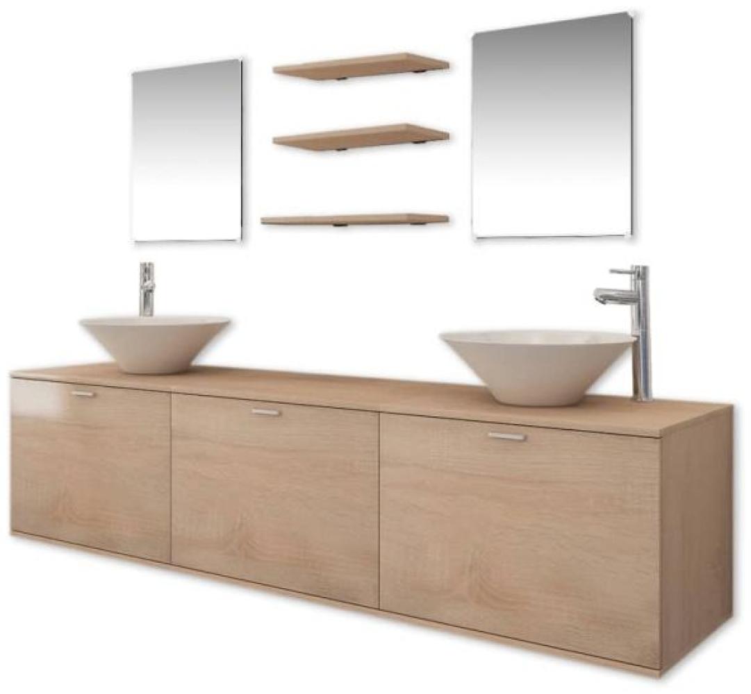 vidaXL 10-tlg. Badmöbel-Set mit Waschbecken und Wasserhahn Beige 273692 Bild 1