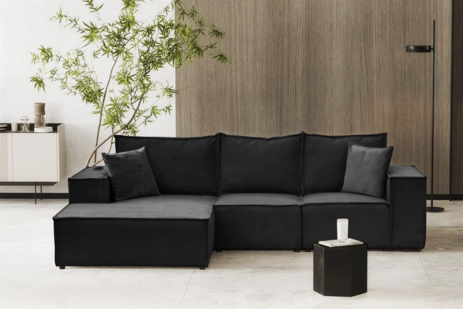 Ecksofa Sofa ALVARO inkl. QI Ladegerät Stoff Opera Velvet Schwarz Ottomane Links Bild 1