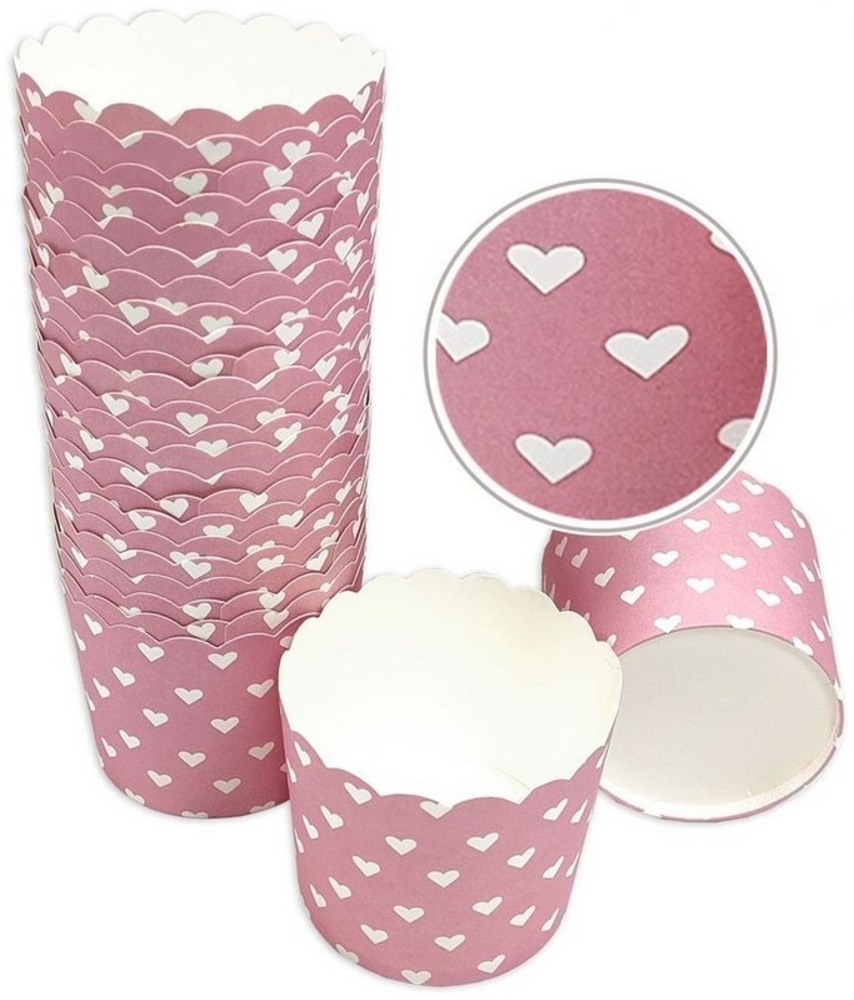 Frau WUNDERVoll Muffinform Muffin Backformen, groß Durchmesser 6,1 cm, rosa, weiße Herzen, Höhe, (50-tlg) Bild 1