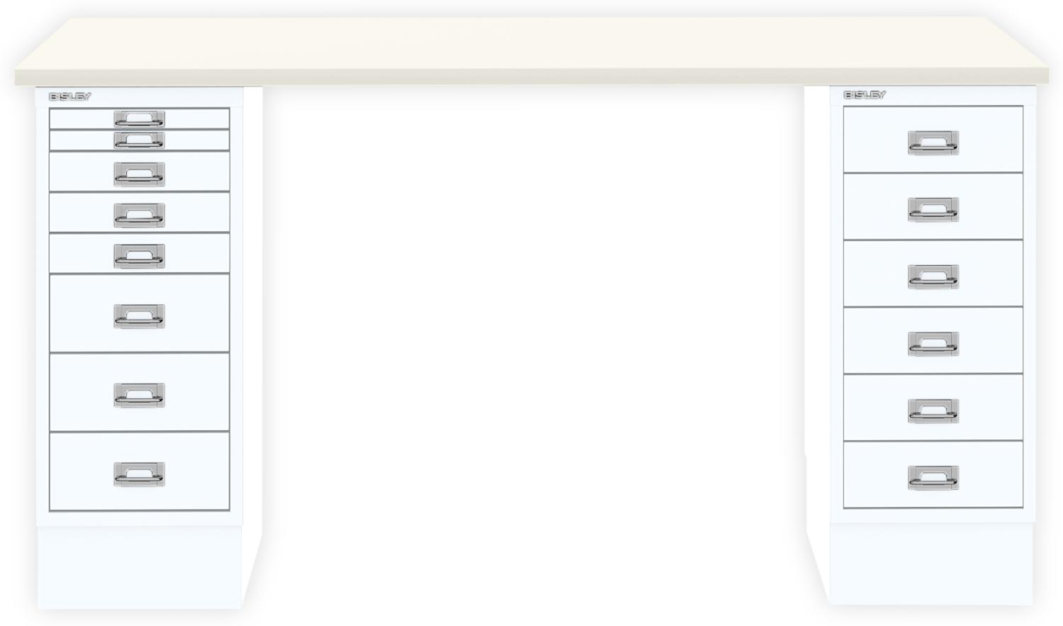 MultiDesk, 1 MultiDrawer mit 6 Schüben, 1 MultiDrawer mit 8 Schüben, Dekor Weiß, Farbe Verkehrsweiß, Maße: H 740 x B 1400 x T 600 mm Bild 1