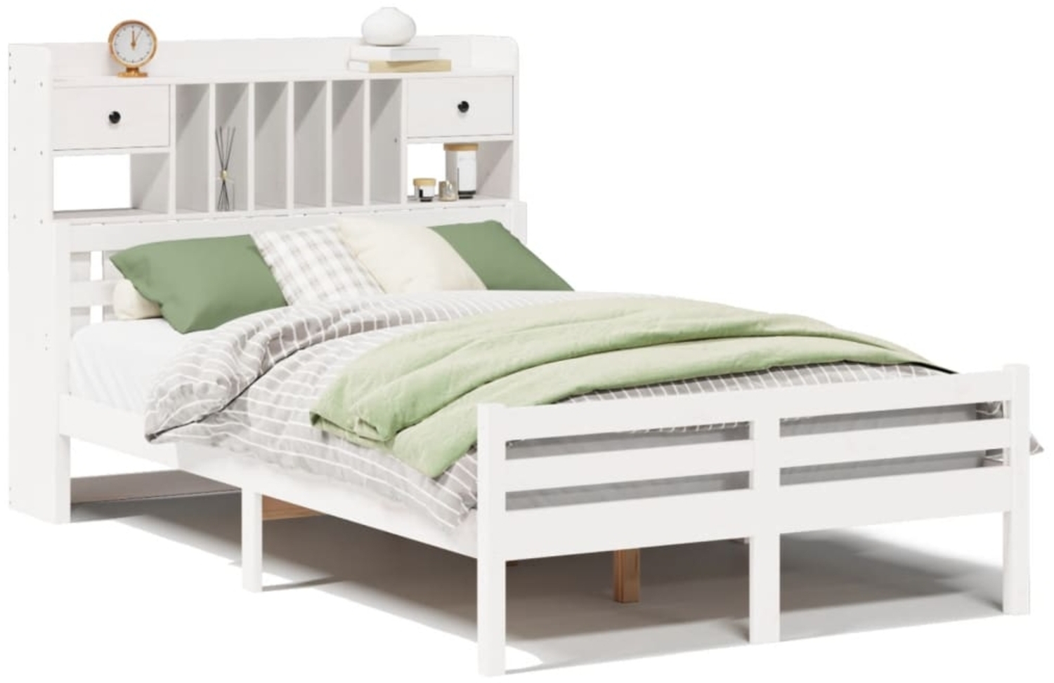 vidaXL Massivholzbett mit Regal ohne Matratze Weiß 135x190 cm Kiefer 3322254 Bild 1