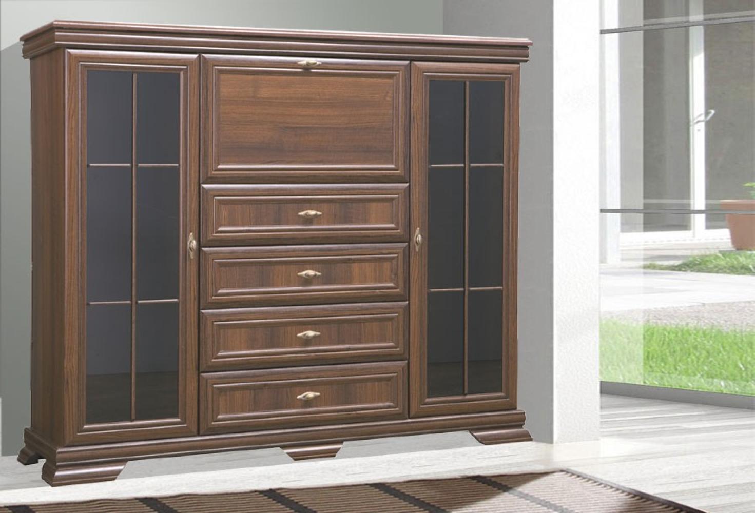 Highboard "Kora" Vitrinenschrank 158cm 3-türig mit 4 Schubladen samoa King rustikal Bild 1