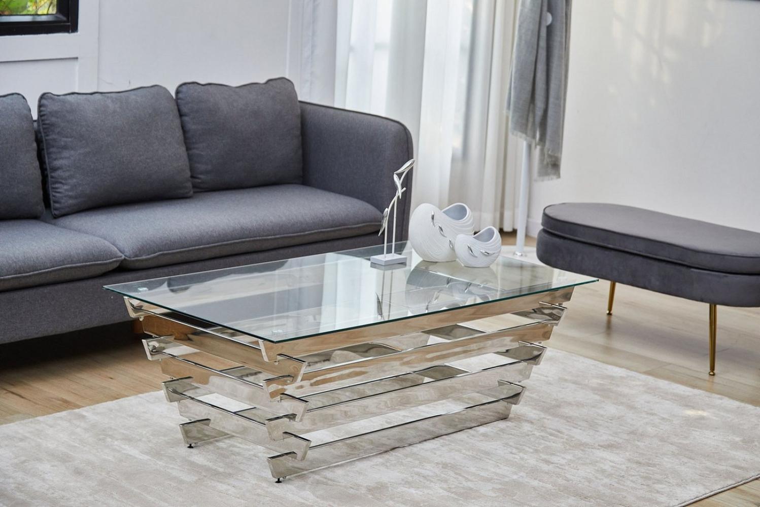 Couchtisch in Silber mit Klarglas 130 x 70 x 45 cm Bild 1