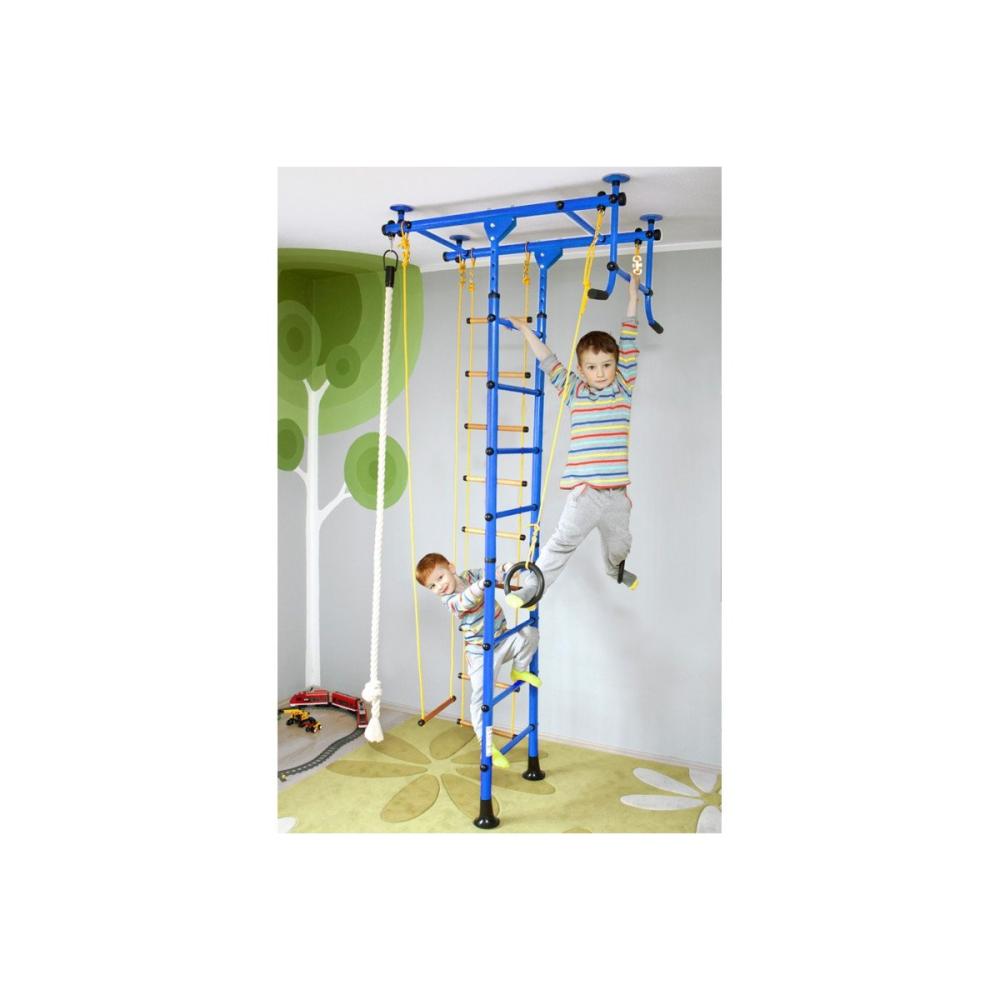 NiroSport Sprossenwand für Kinderzimmer M1 aufbau ohne bohrungen Made in Germany Holzsprossen Blau Raumhöhe 220 - 270 cm Bild 1