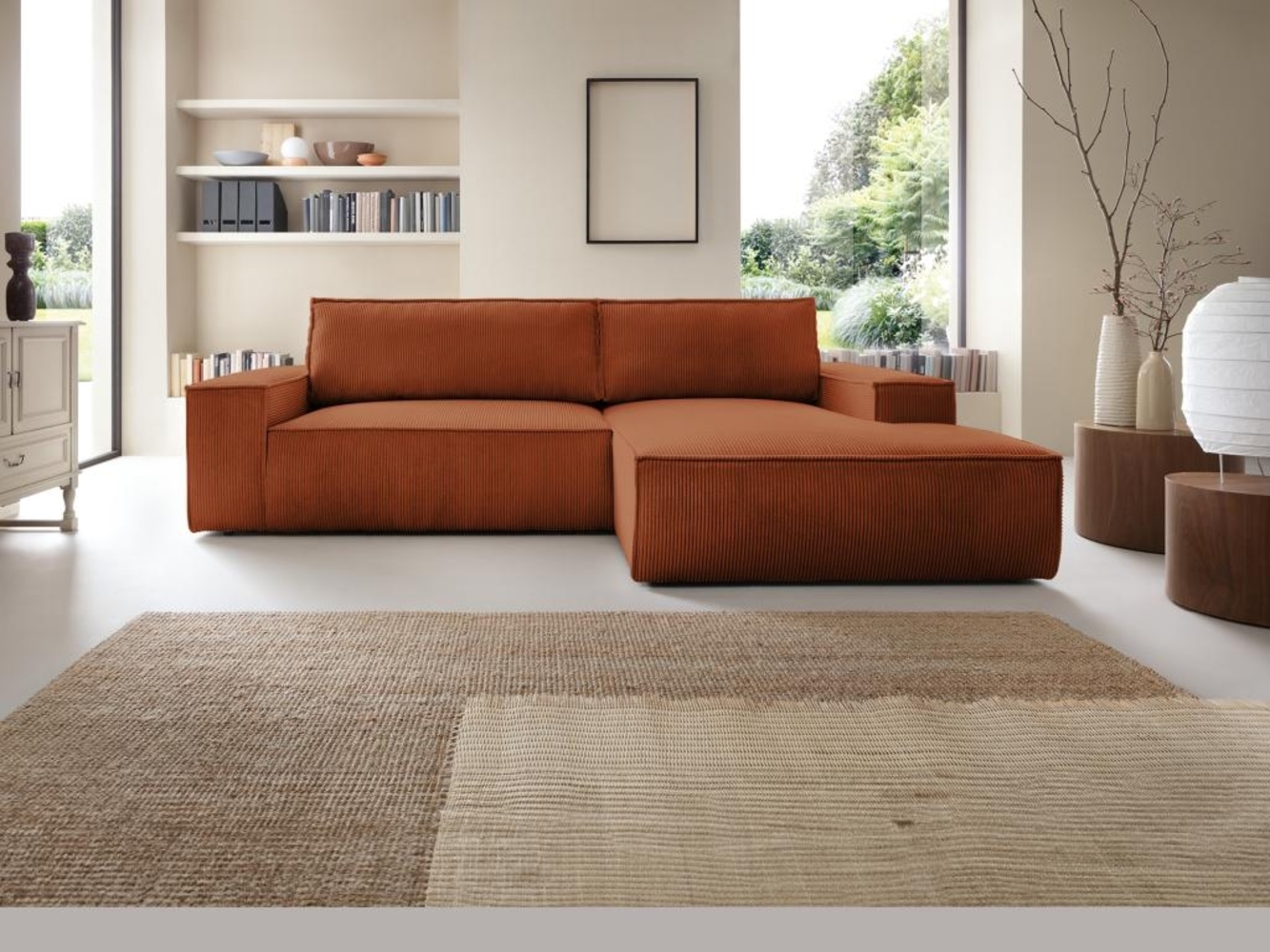 Vente-unique - Ecksofa mit Schlaffunktion - Ecke rechts - Cord - Terracotta - AMELIA Bild 1