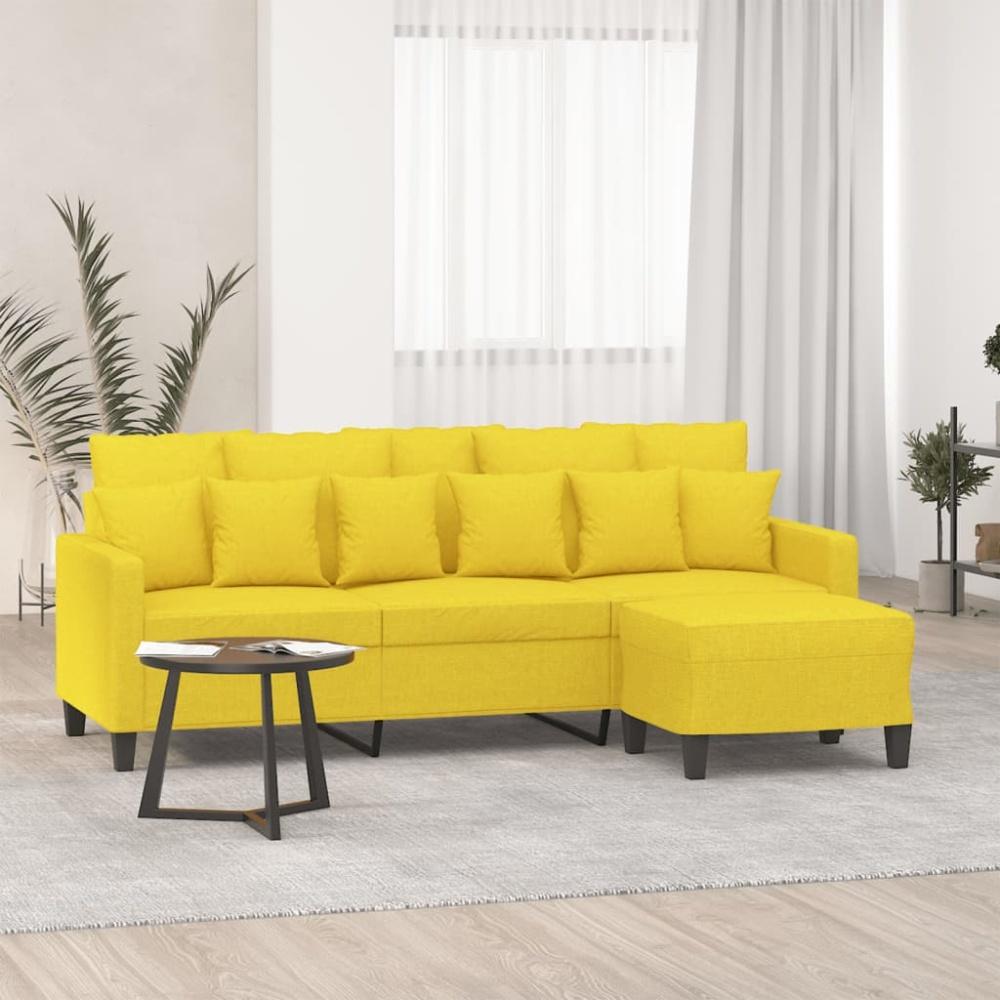 vidaXL 3-Sitzer-Sofa mit Hocker Hellgelb 180 cm Stoff 3201094 Bild 1