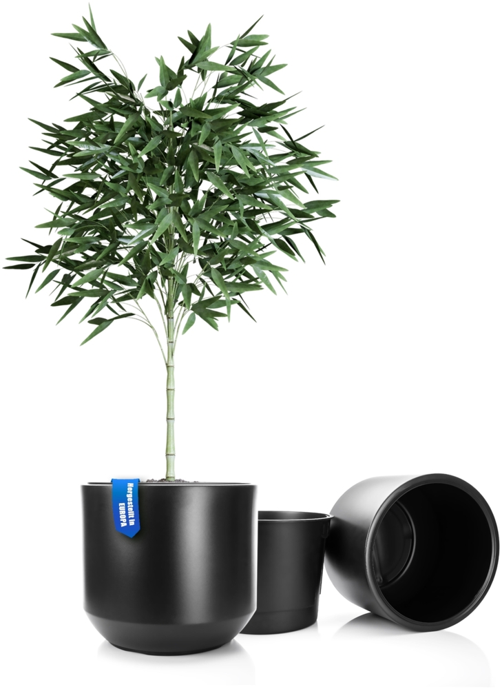 BigDean 2X Blumentopf Style ø 46 cm anthrazit mit herausnehmbaren Innentopf - wetterfester Blumenkübel aus bruchsicherem Kunststoff - Pflanzkübel groß Außen & Innen geeignet Bild 1