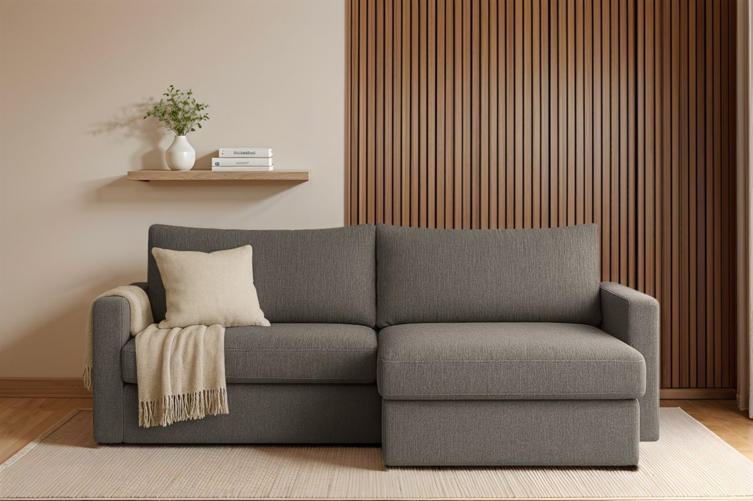 Ecksofa Sofa mit Schlaffunktion BENDIK Stoff Faro Grau Ottomane Rechts Bild 1