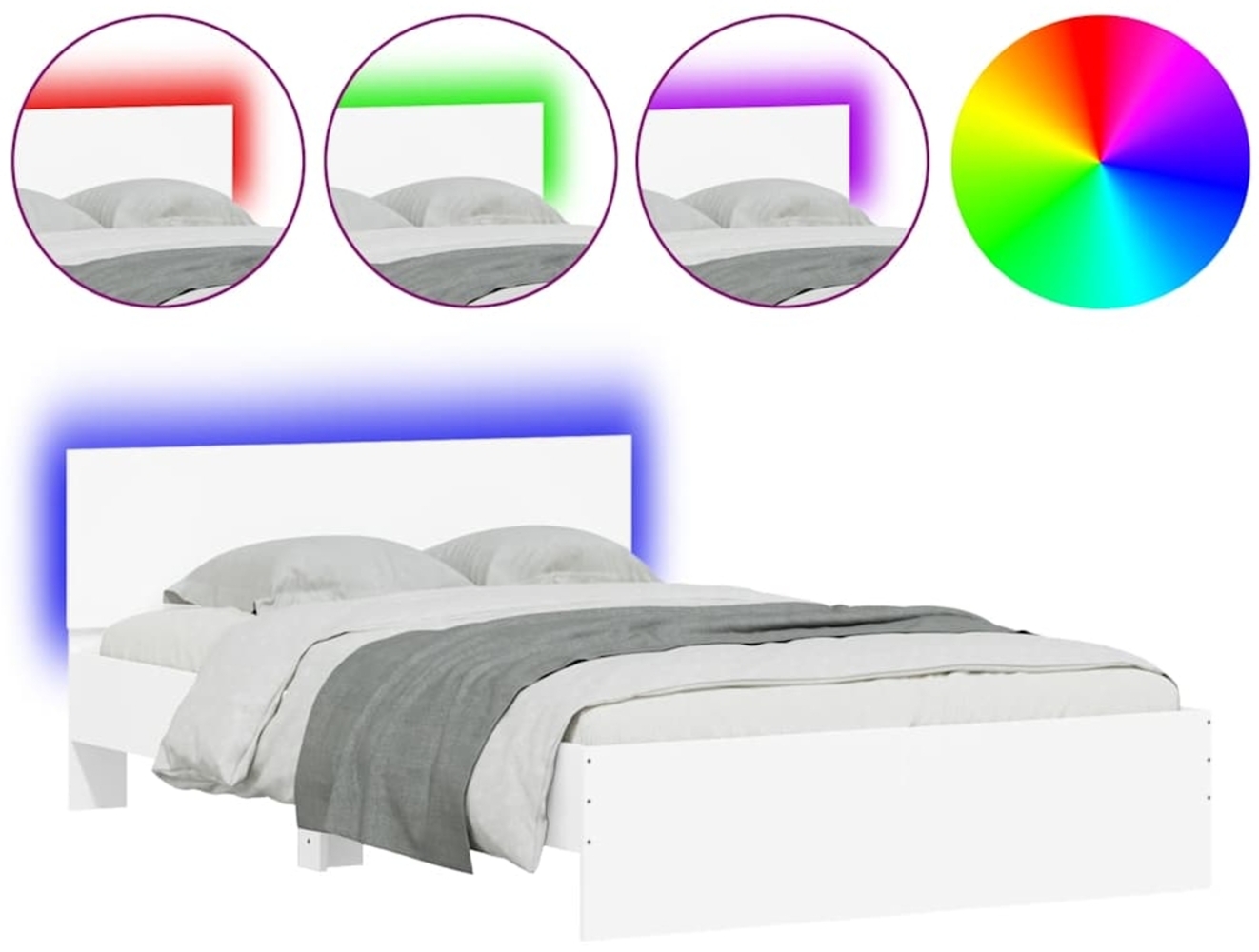 vidaXL Bettgestell mit Kopfteil LED-Beleuchtung Weiß 120x200 cm 3207616 Bild 1