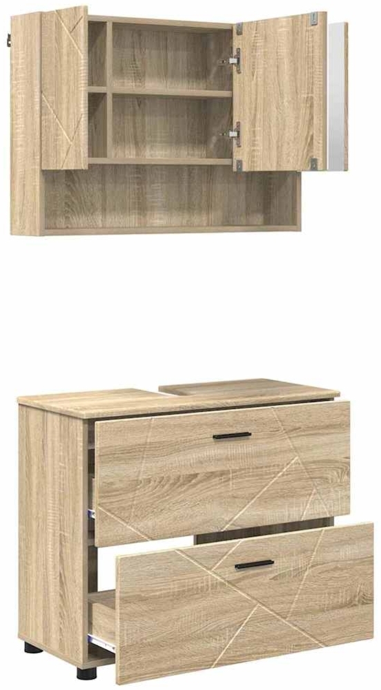 vidaXL Badezimmermöbel-Set 2 pcs Sonoma-Eiche Sperrholz und Metall 3393015 Bild 1