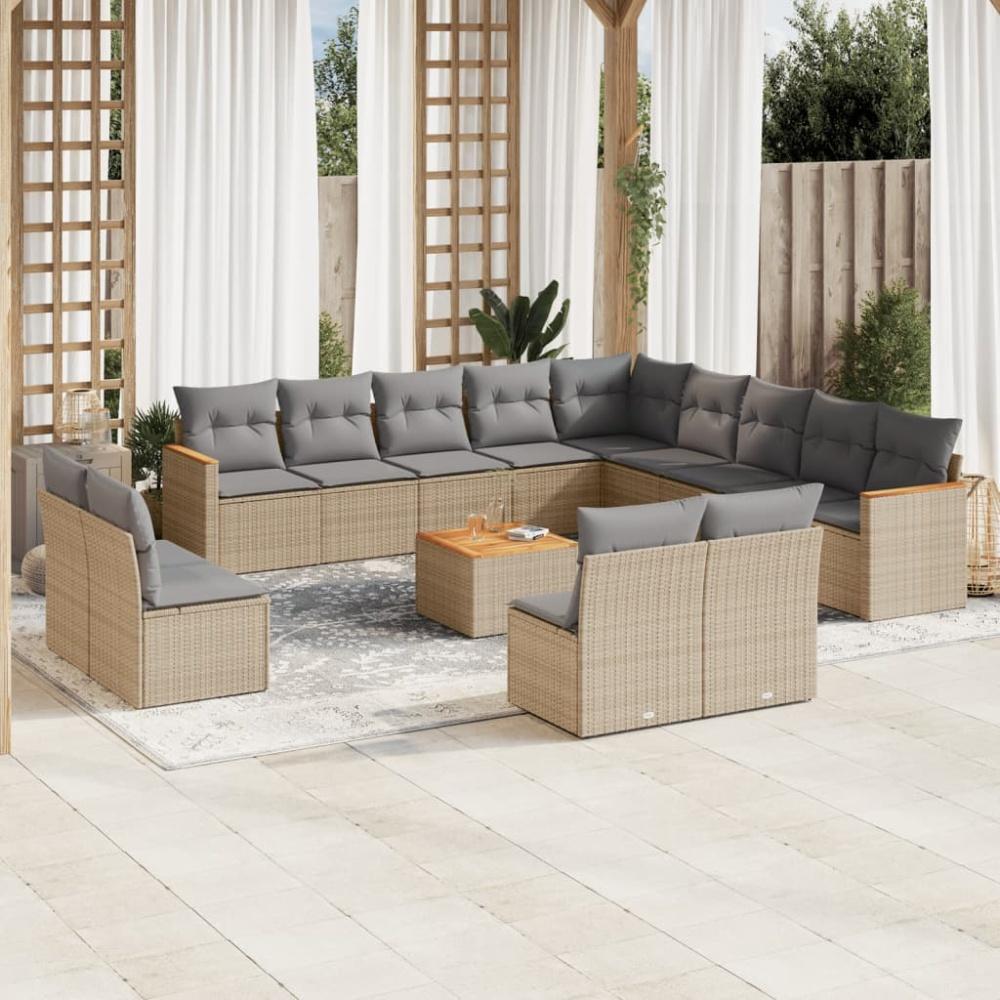 vidaXL 14-tlg. Garten-Sofagarnitur mit Kissen Beige Poly Rattan 3226493 Bild 1