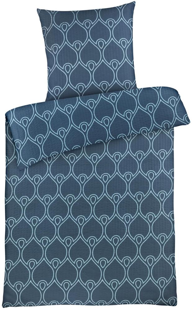 Seersucker Bettwäsche 135x200 cm und 80 x 80 cm aus 100% Polyester - Ornamente Blau Bild 1