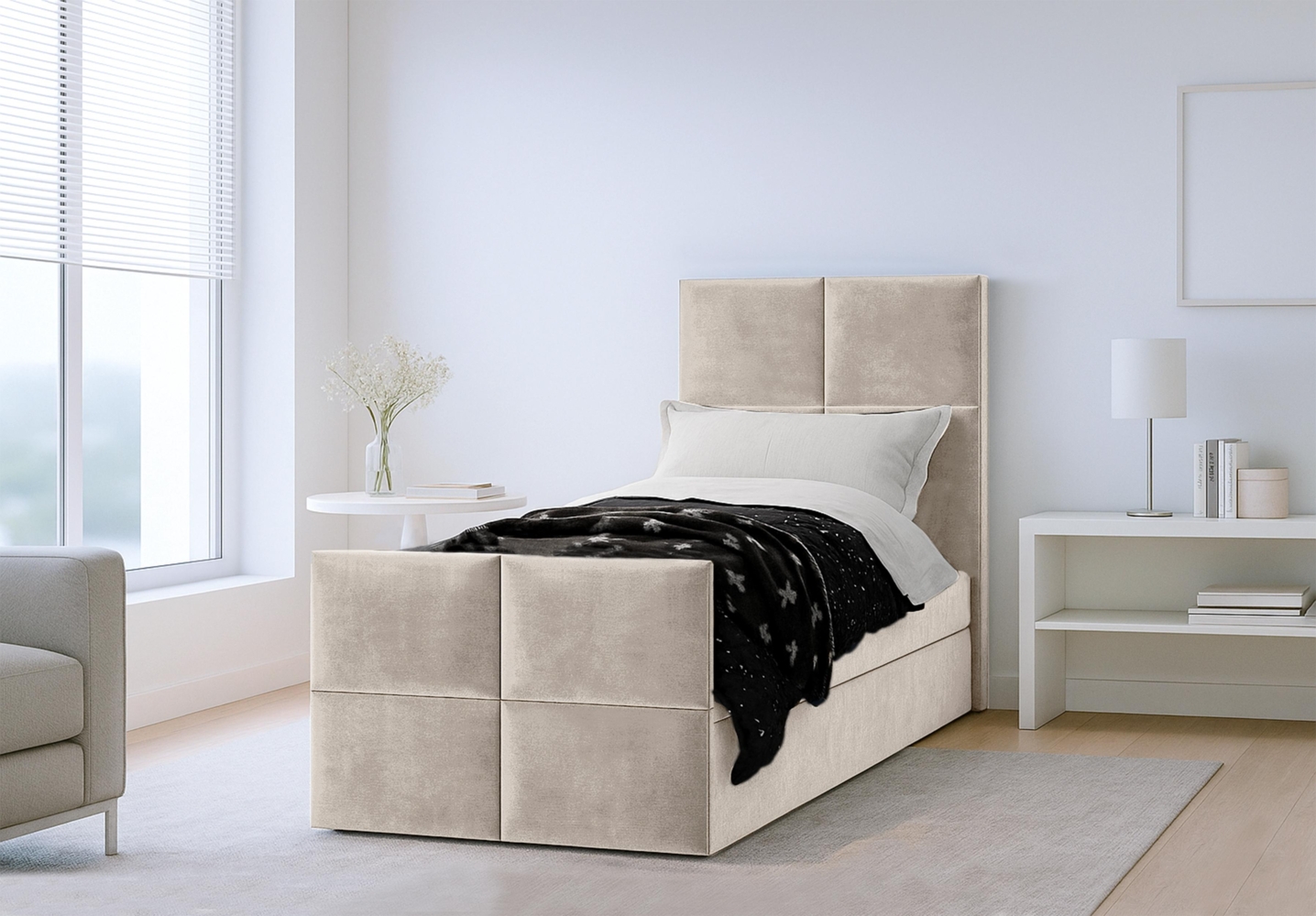 AX LIVING Boxspringbett Beige Aleyna Bett 100 x 200 mit Bettkasten Bild 1