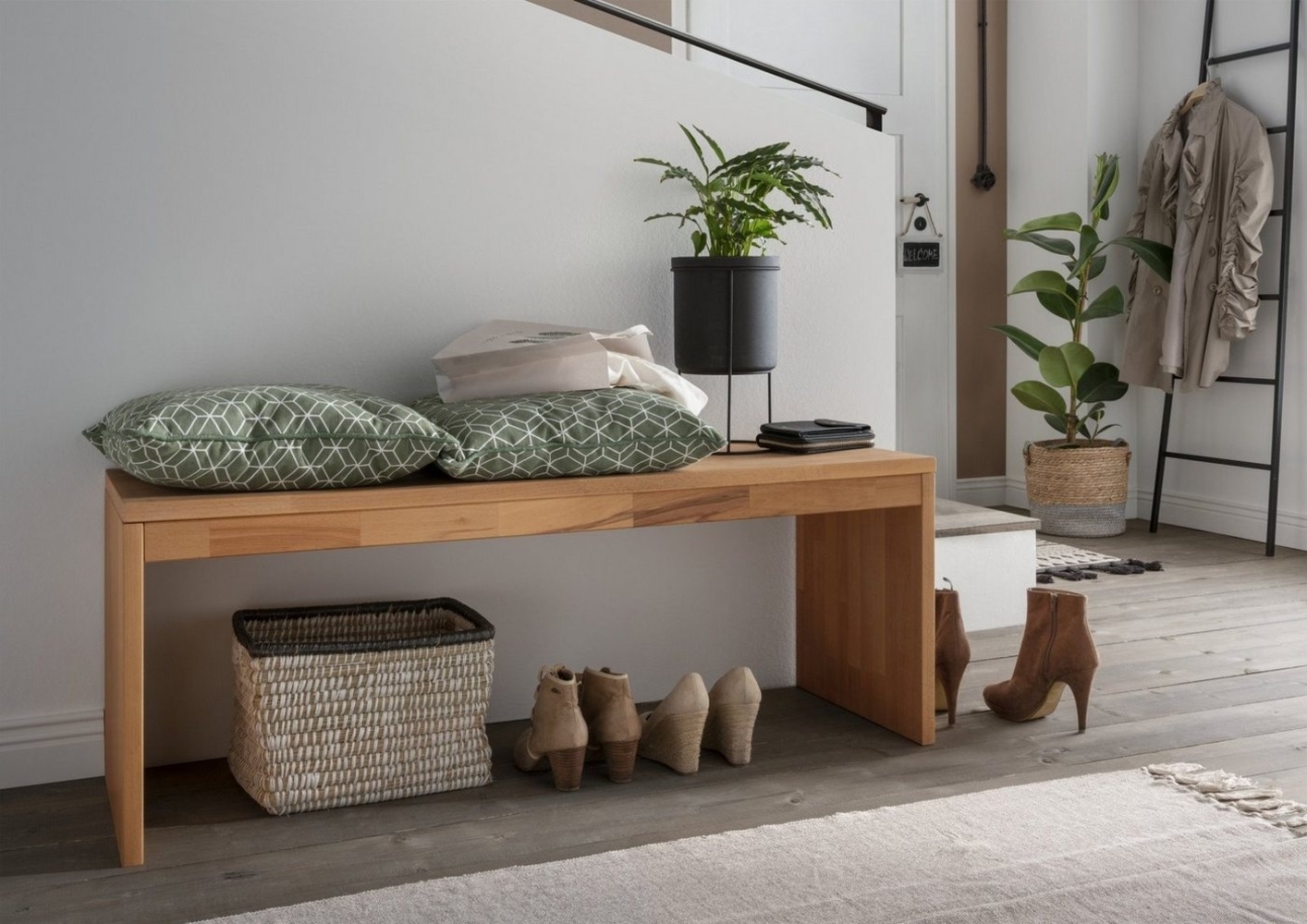 Garderobenbank Sitzbank KIRSA 120 cm Kernbuche massiv Bild 1