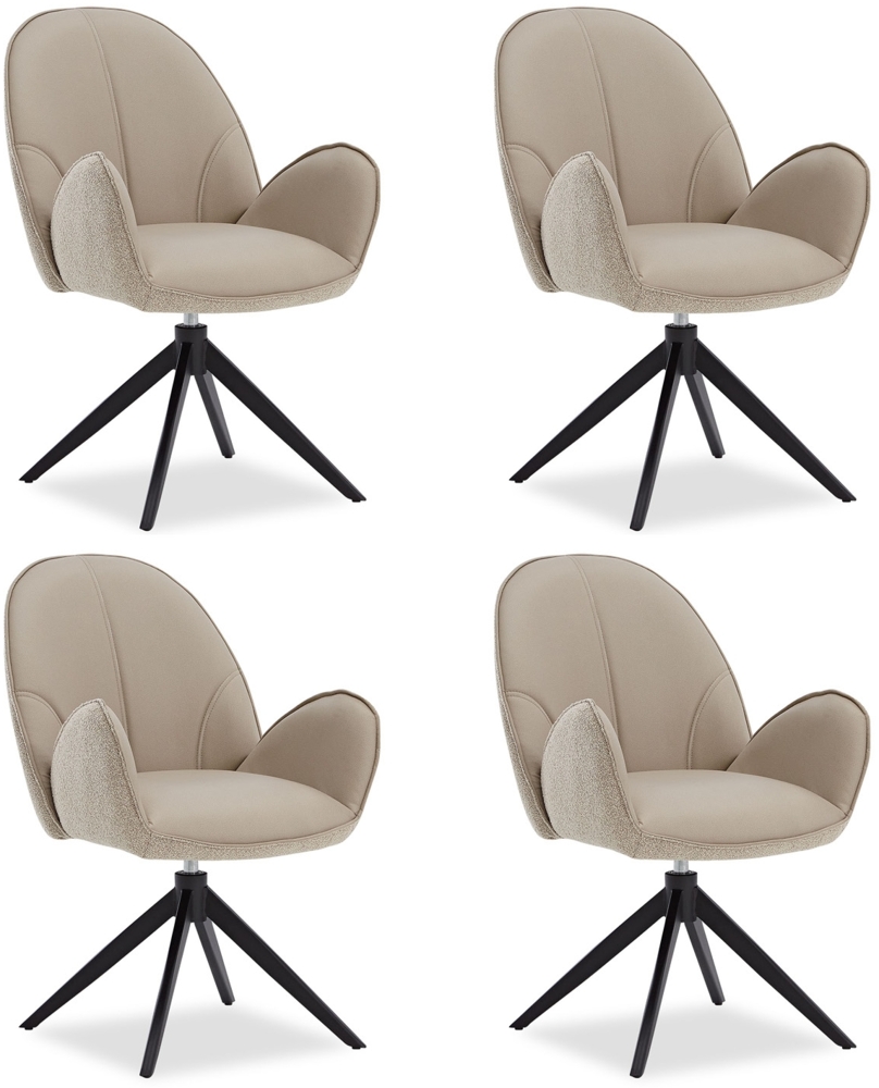 Esszimmerstühle Drehbar 4 Stühle für den Esstisch Küchenstühle mit Armlehne Bouclé Leder Beige Polsterstühle Sessel Bild 1