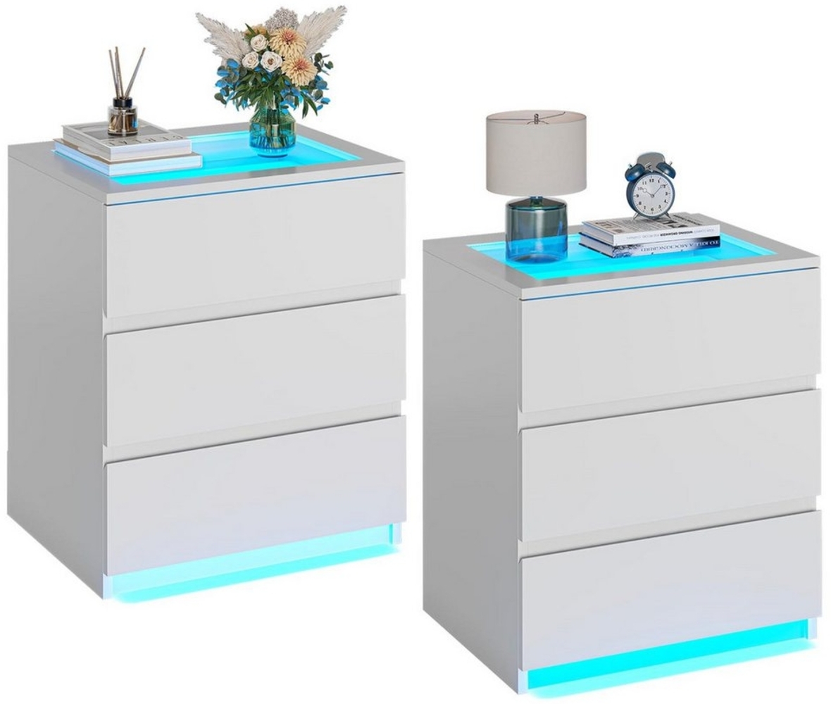 MSMASK Nachttisch mit LED-Beleuchtung, Beistelltisch, 3 Schubladen,45*36,5*55,5cm (2-St), Nachtschrank für Schlafzimmer, Wohnzimmer, Arbeitszimmer Bild 1