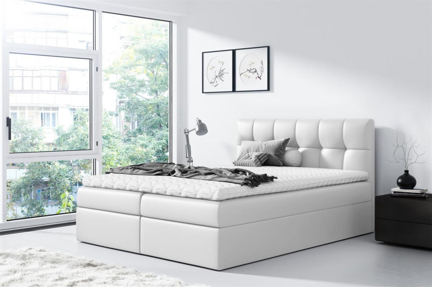 Boxspringbett Schlafzimmerbett CARMEN 120x220cm Kunstleder Weiss Bild 1