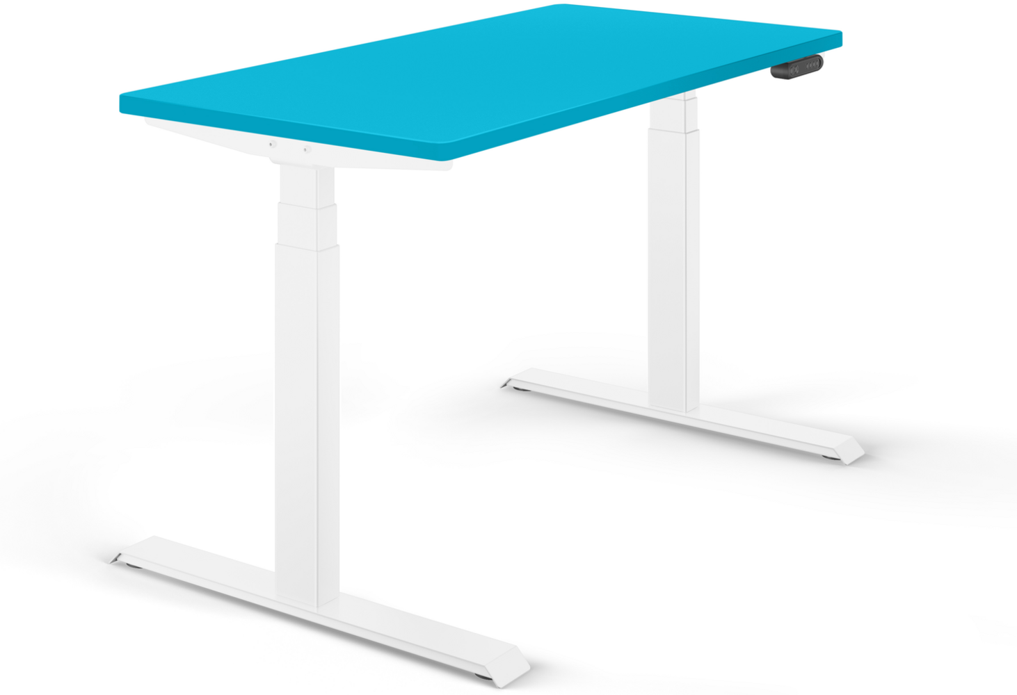 Schreibtisch elektrisch höhenverstellbar REC 120x60 cm, Tischplatte Blau mit Gestell Weiss Bild 1