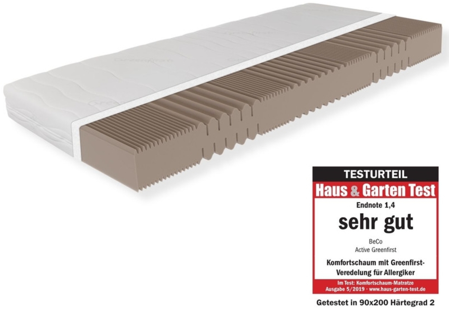 Greenfirst Kaltschaummatratze, atmungsaktiv, hochwertiger Bezug aus Doppeltuch, Härtegrad H5, Höhe 18cm, 100x200 cm Bild 1