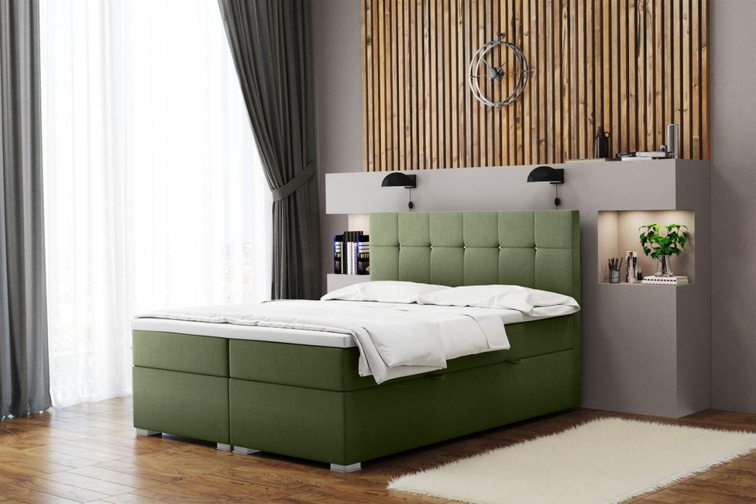 Boxspringbett Schlafzimmerbett 'ABELT', in Stoff Matt Velvet, Olive, 200 x 220 cm Bild 1