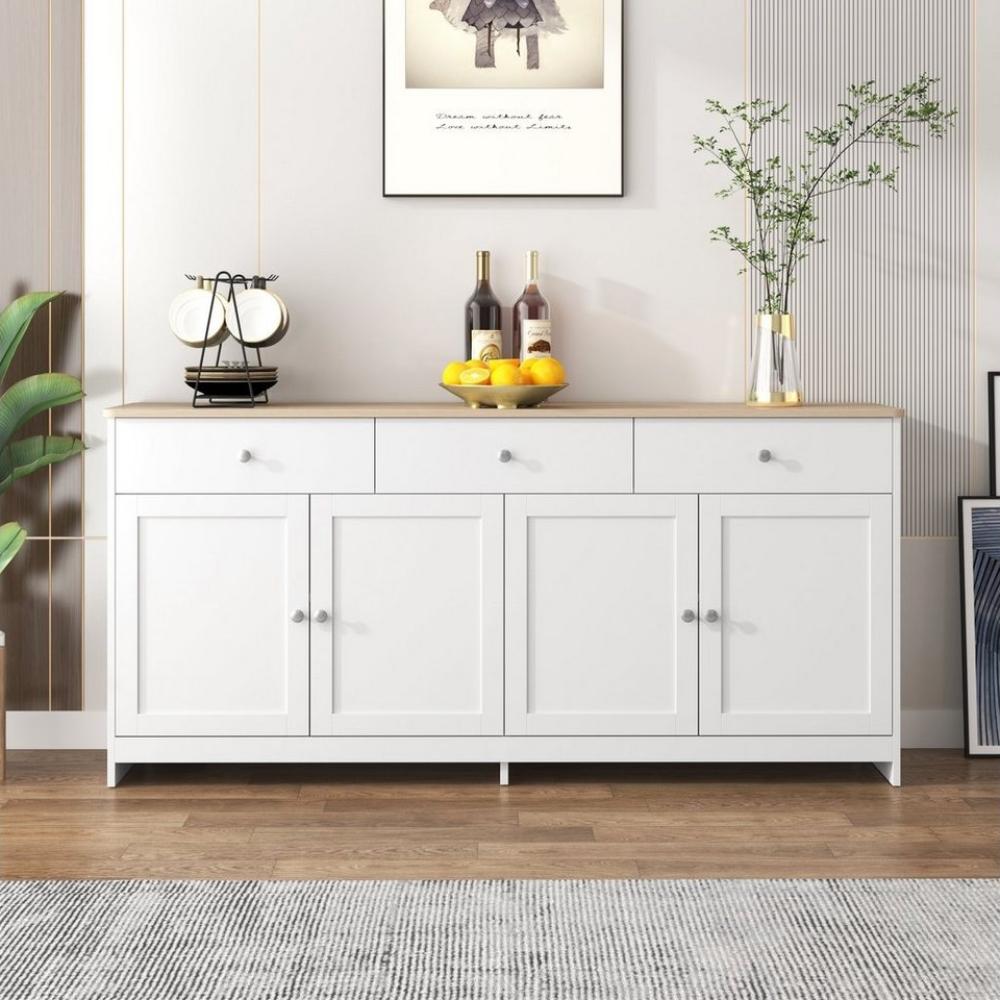 Merax Kommode Aufbewahrungsschrank mit drei Schubladen und vier Klappen, Sideboard im Landhausstil,Anrichte,Wohnzimmerschrank,B:160cm Bild 1