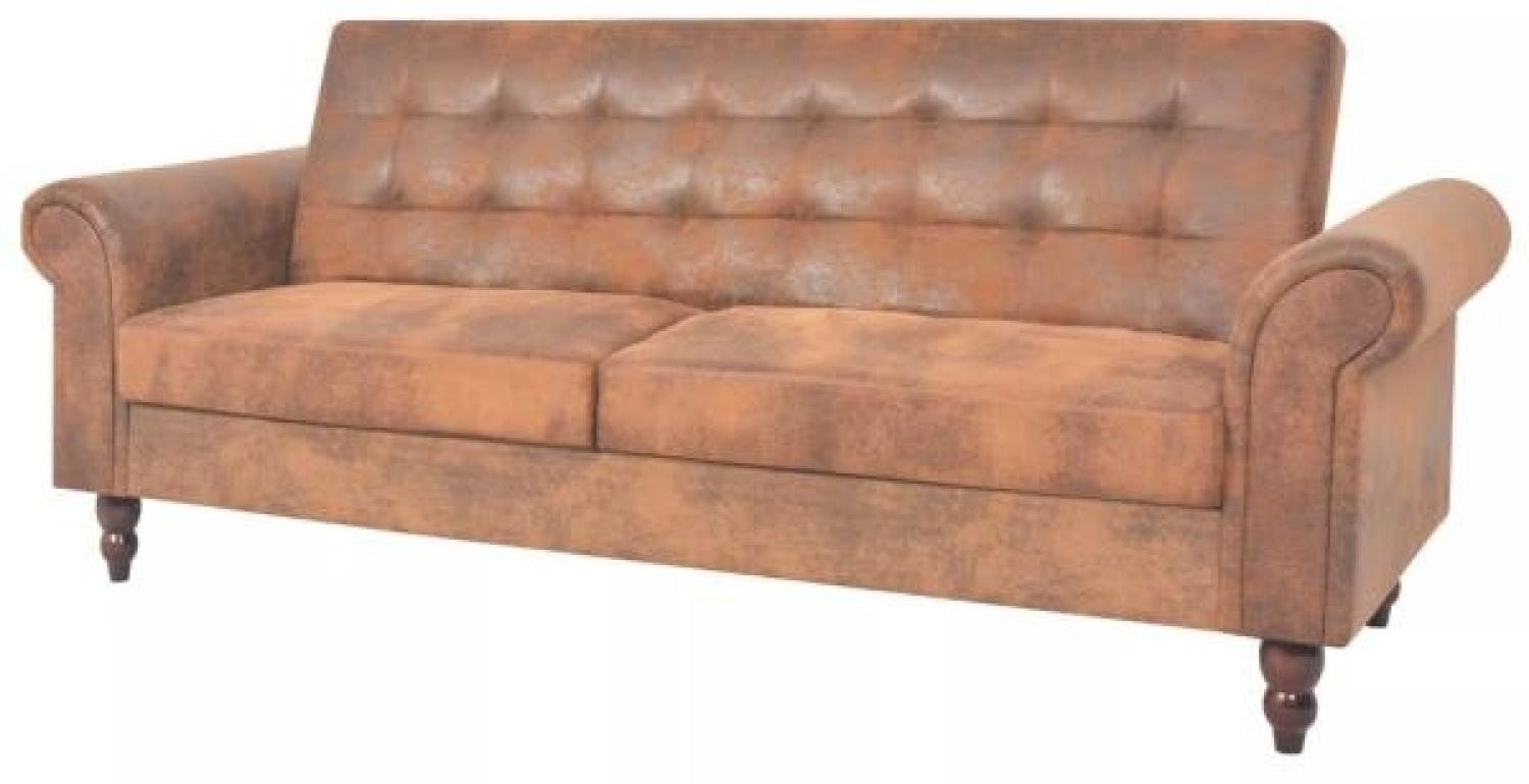 vidaXL 2-Sitzer Schlafsofa mit Armlehnen Künstliches Wildleder Braun 245584 Bild 1