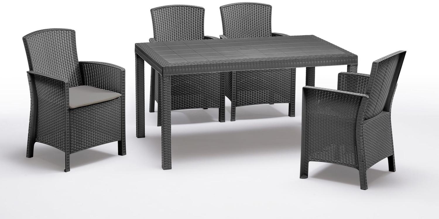 BICA Gastro Essgruppe Lido | Esstisch Houston mit 4 Sesseln | Wetterfeste Gartenmöbel in Graphite Bild 1
