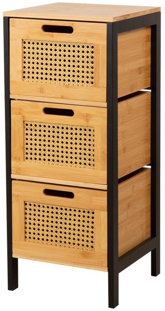 Natsen Badkommode, Badezimmerschrank Bambus Aufbewahrungsschrank, 3 Schubladen,30x30x73cm Bild 1