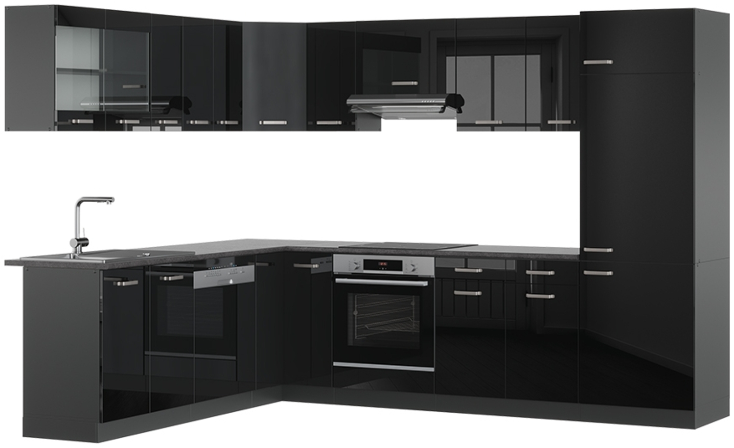 Eckküche R-Line Schwarz Hochglanz/Anthrazit 287 x 60 cm , AP Anthrazit Vicco Bild 1