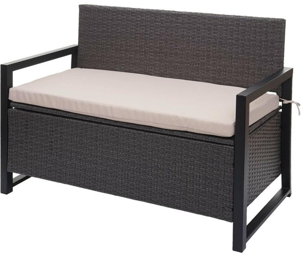HHG Poly-Rattan 2er Sitzbank 564, Gartenbank Truhenbank, Staufach Aufbewahrung Sitzkissen grau, Kissen beige - HHG Bild 1