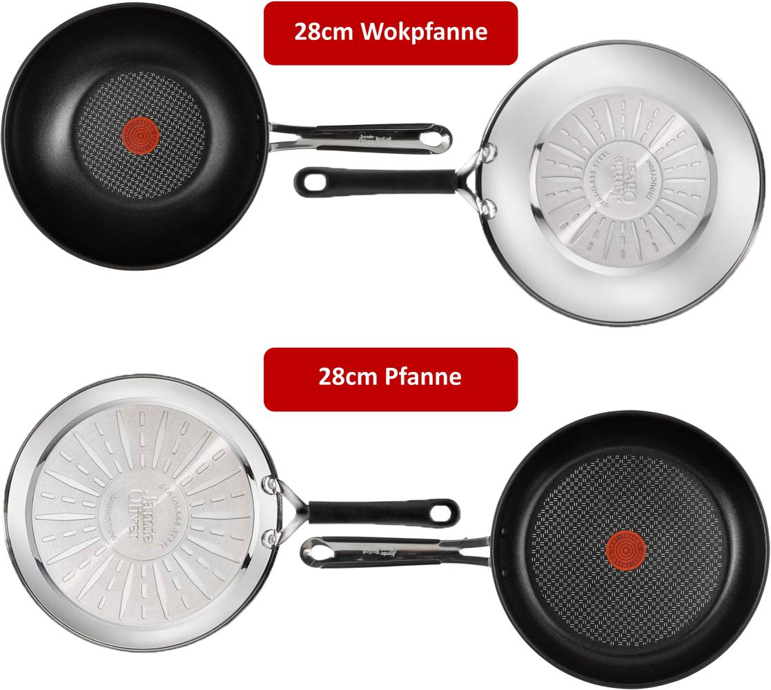 Tefal E89710 Jamie Oliver Pfannenset- Pfanne 26cm & Wokpfanne 28cm 5 tlg, Set 11 Induktion Bild 1