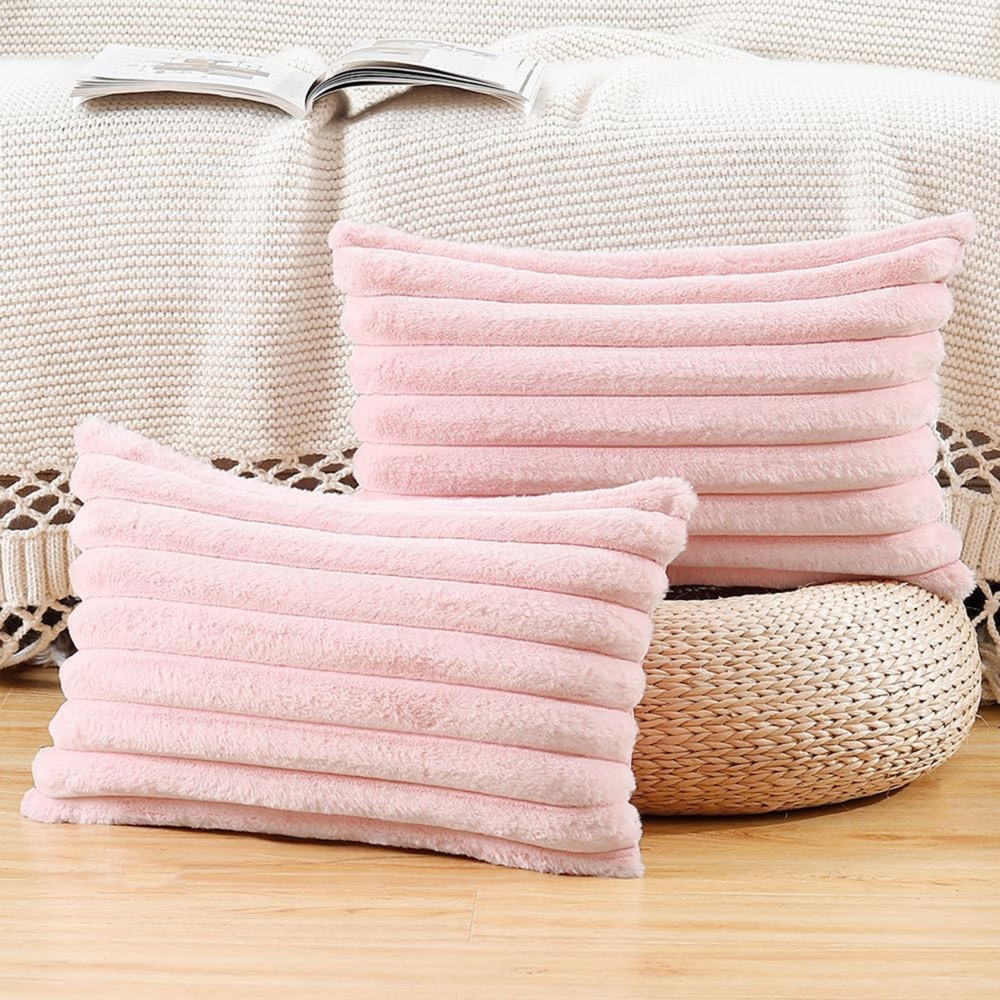 Kissenbezüge 2er Set Flauschig Plüsch Deko Dekokissen Sofakissen Zierkissenbezüge 50*30cm Sofakissen Couchkissen Bezug Sofa Schlafzimmer Reißverschluss,Rosa Bild 1