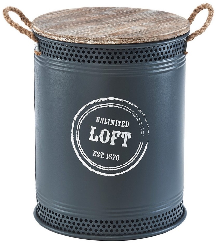 Kobolo Wäschekorb Aufbewahrungsbox LOFT ANTHRAZIT aus Metall und Holz (Stück, 1 St, mit Deckel und Griffen), Gr. L 40x52 cm Bild 1