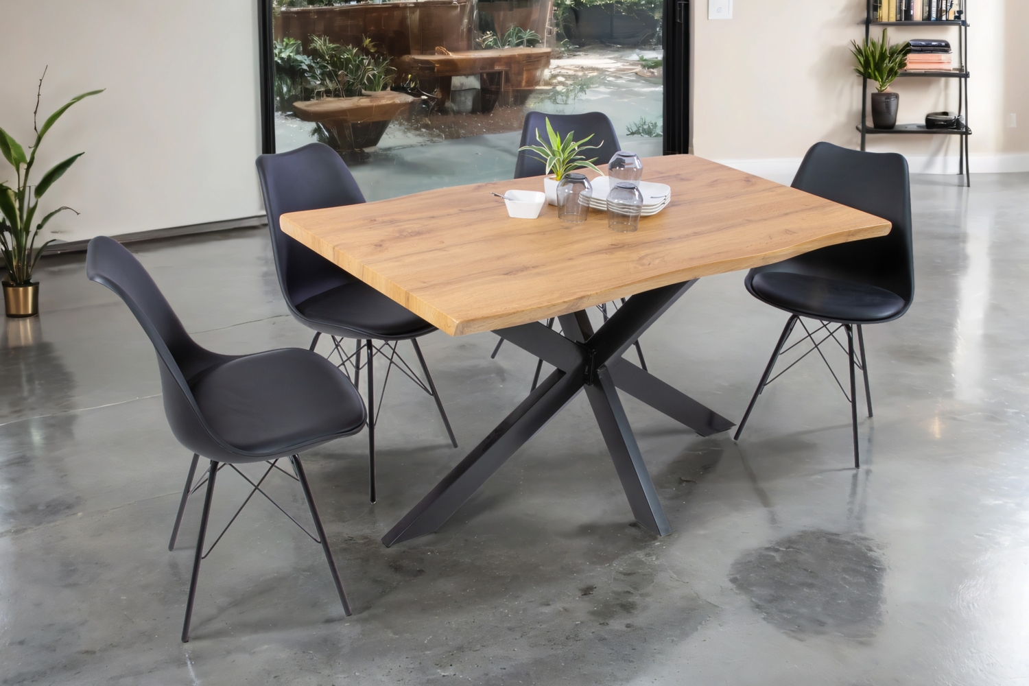 Esstisch Baumkante Holz-Optik Wildeiche 120 x 80 Spider-Gestell schwarz JOSY 142463965 Bild 1