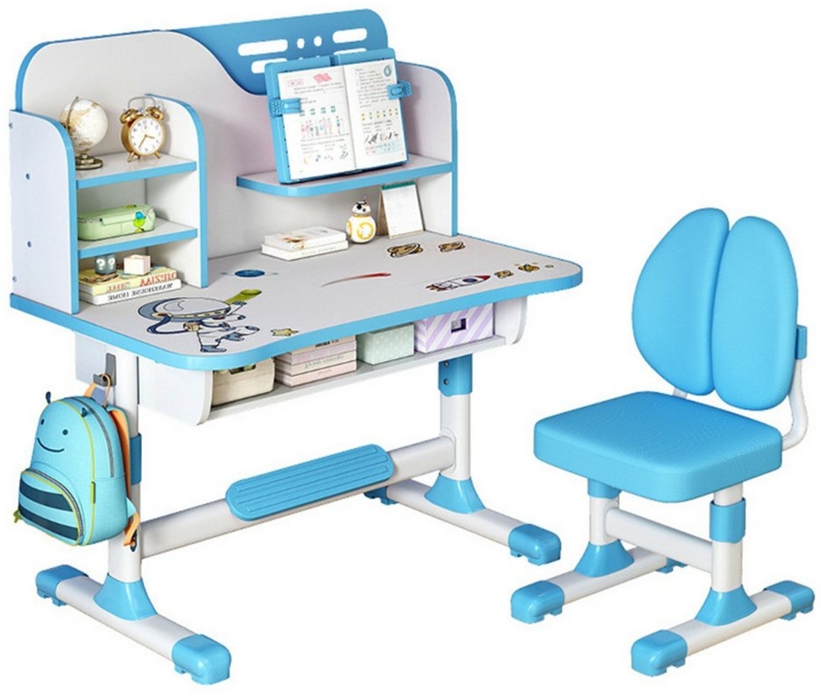 Rutaqian Kinderschreibtisch Funktionales Schreibtisch- und Stuhl-Set für Kinder, höhenverstellbar (Kinderlerntabelle mit Reading Rack, Bücherregal und Schublade), mit Astronautenmuster, ergonomischer Schreibtischstuhl Bild 1